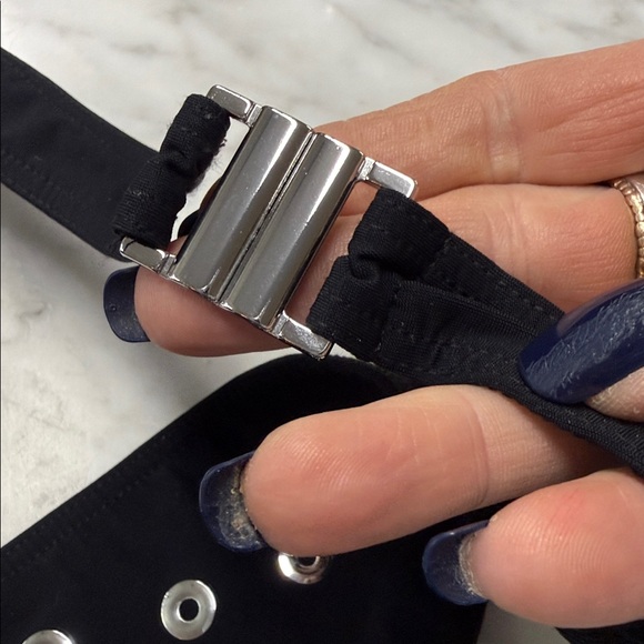 Alaia NWOT Black and Silver Eyelet Deep V One Piece Swimsuit Size 34 - Picture 9 of 12